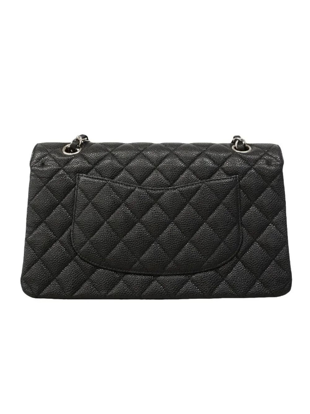 Chanel Shoulder Bag Quilted Caviar Leather Black Silver